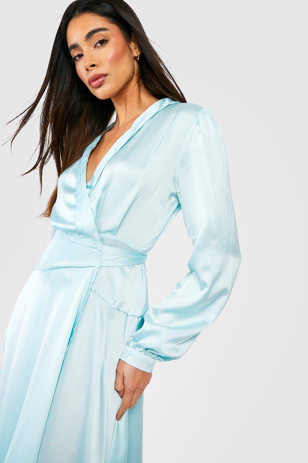 Satin wrap outlet dress boohoo